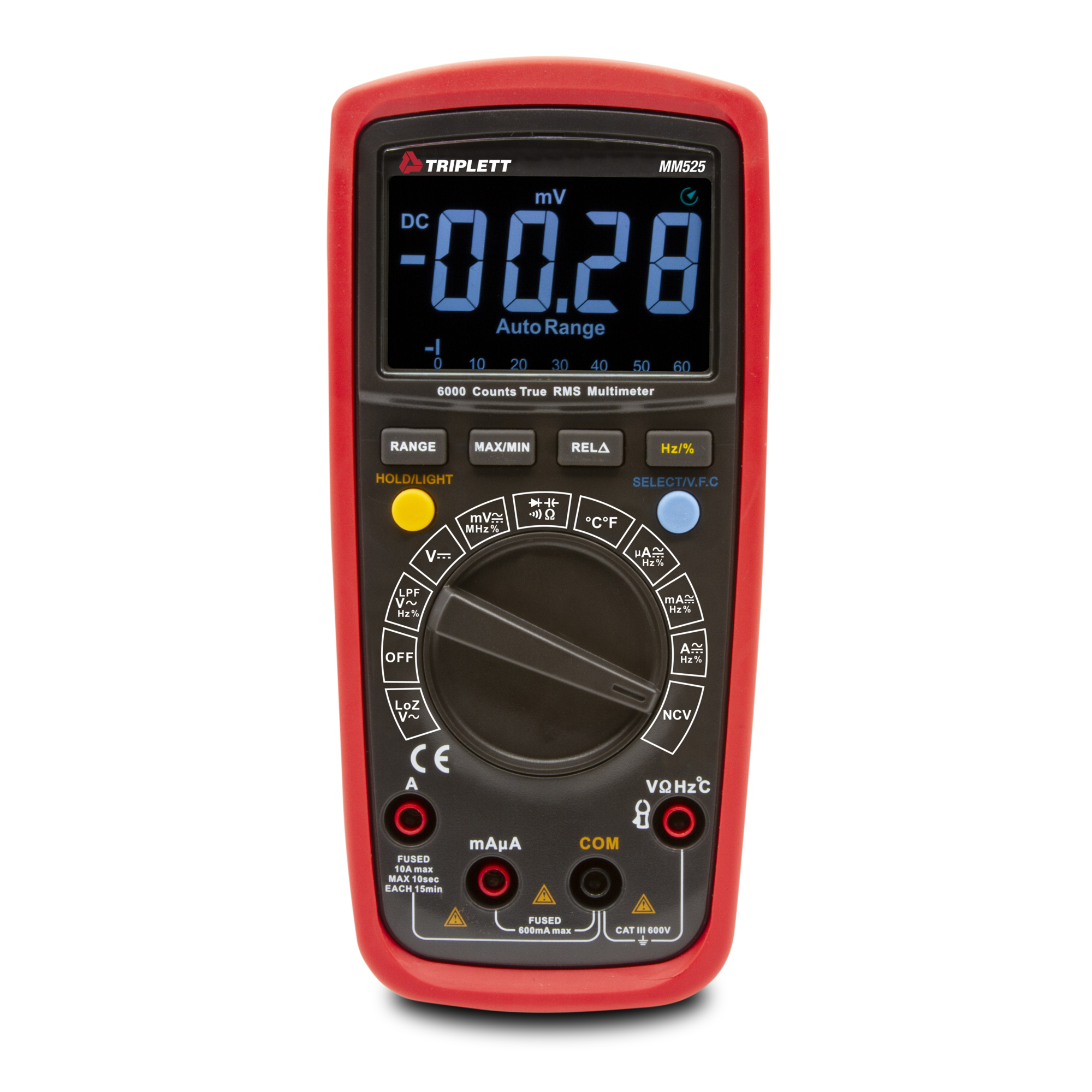 Triplett True RMS Digital Multimeter — 6000 Count, LoZ, LPF, EBTN Display, Model# MM525